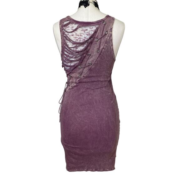 T Party VTG Y2K 90s Purple Distressed Body Con Tank Dress - Picture 2 of 11